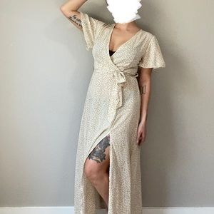 SHEIN Split Thigh Ditsy Floral Belted A-Line Dress (see through!)